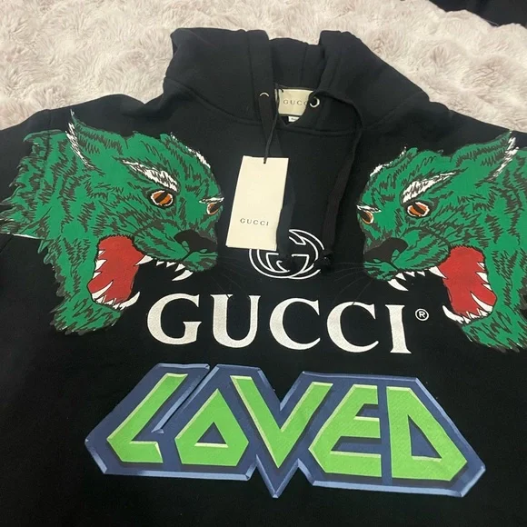 Gucci Mens Tiger Print Hooded Sweatshrt Black Sz L - Picture 9 of 11